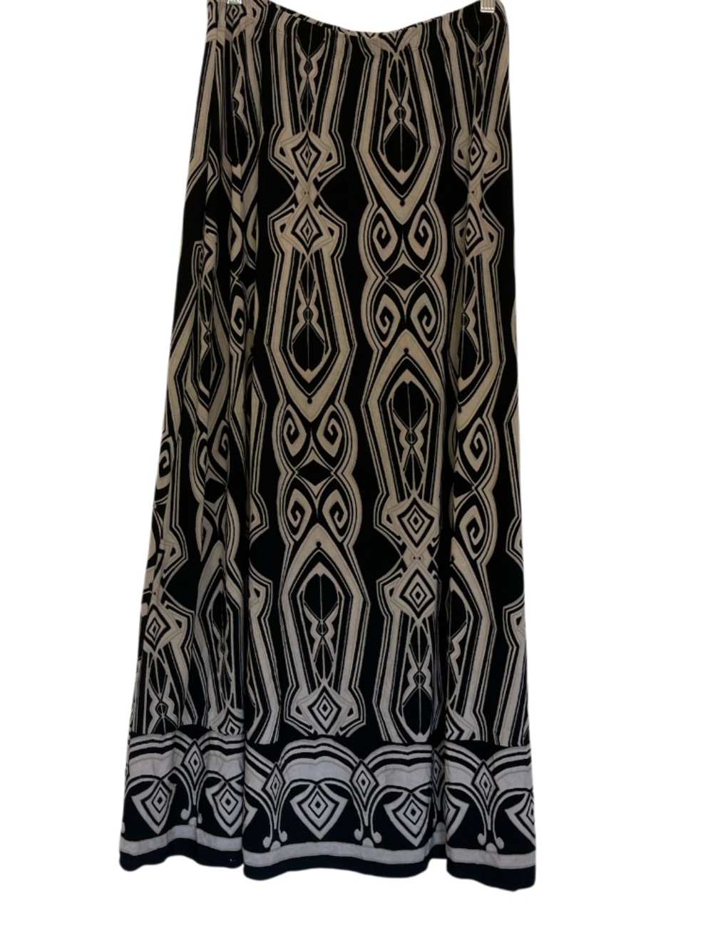 Chico's Travelers Geometric Long Black Ivory Maxi Skirt Size 2=Large